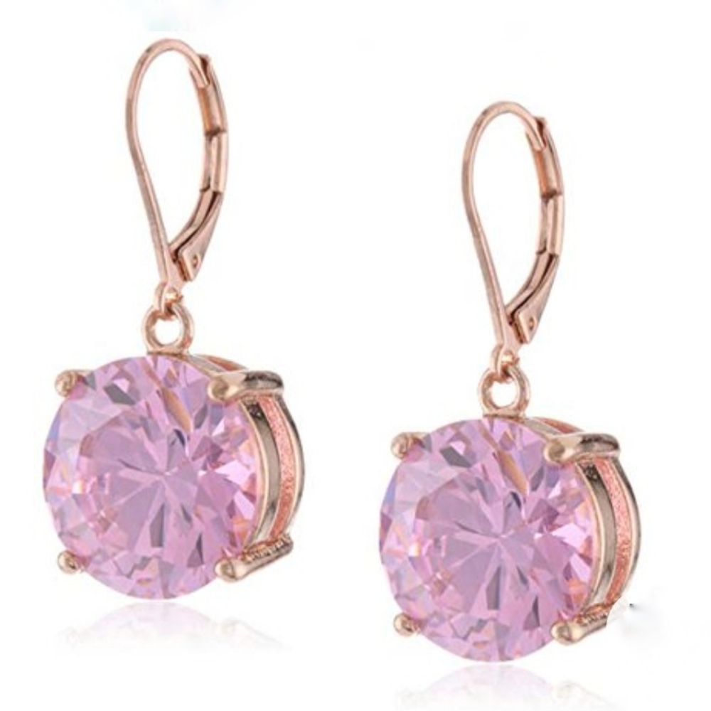BETSEY JOHNSON Pink Crystal Drop Earrings in Rose Gold Setting